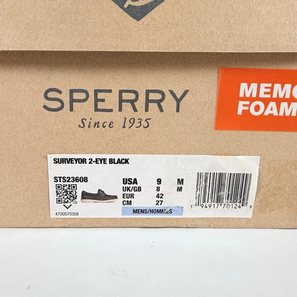 Sperry Surveyor 2-Eye Black Men Boat Shoe Size 9 New‎